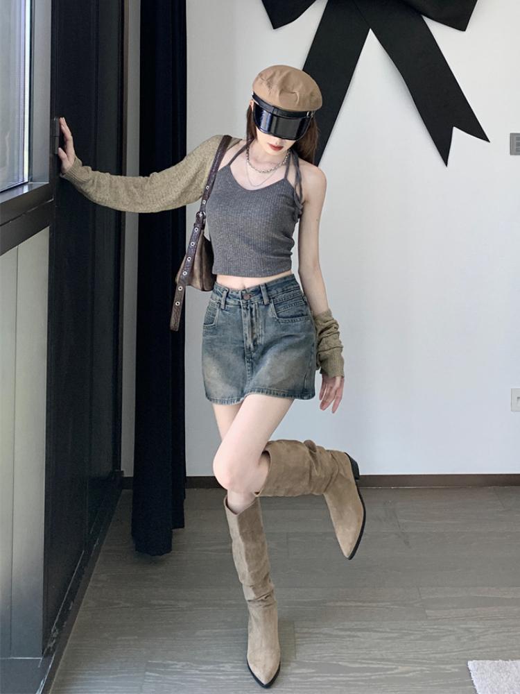 Summer Retro Blue Short Denim Skirt Women High Waist Fashion A-line Mini Skirts Female Slim Pockets Y2k Streetwear Jeans Skirt