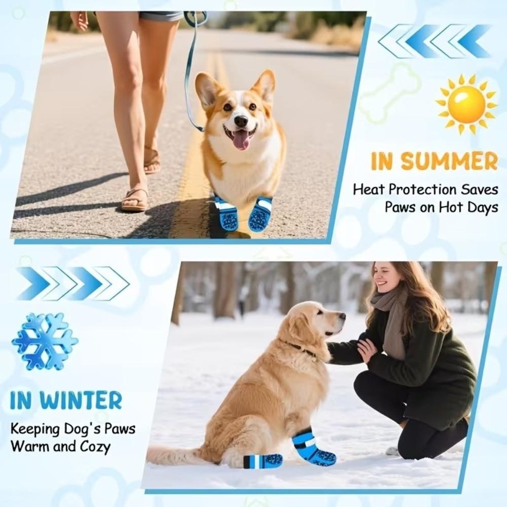 Reflective Dog Shoes Socks Adjustable Dog Foot Covers Anti-Slip Dog Socks  Floor Protection
