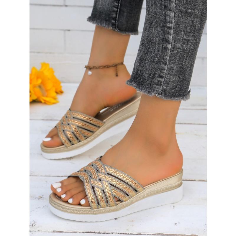 Women's Large Size Spring and Summer New Fashion Rhinestone High Heel Wedge Sandals Women's Muffin Platform Slipper