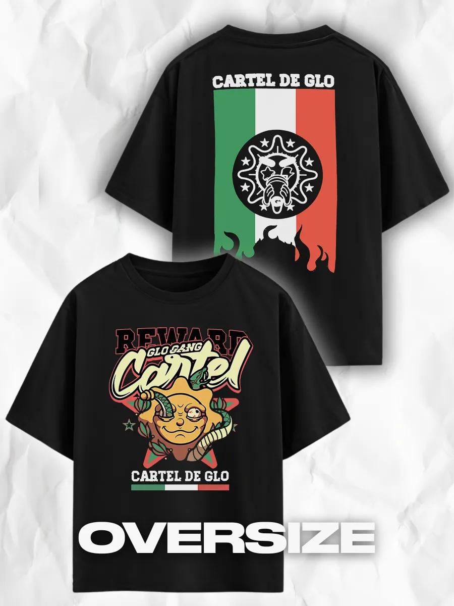 Oversized black Cartel de glo T-shirt with y2k print 2XL