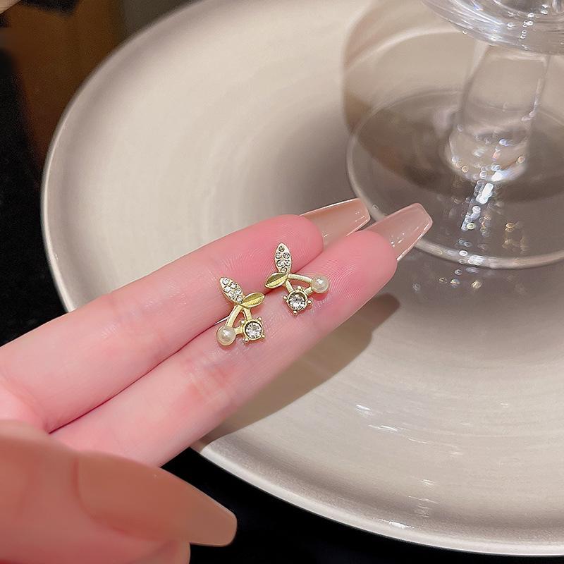 

S925 Silver Cherry Earrings - Minimalist Korean-Style, Trendy & Versatile for Students