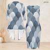 Women Plus Size Two Piece Set Round Neck Sleeveless Bodycon Dress Three Quarter Sleeve Open Cardigan Printed