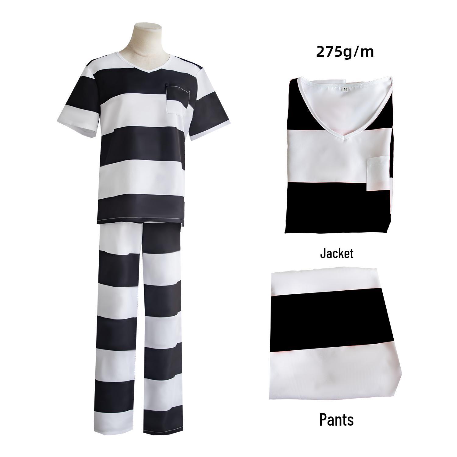 Halloween Gefangenen gestreifter Overall Kostüm für Cosplay oder Filmcharakter Performance XS white