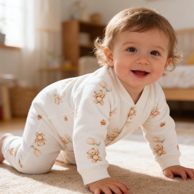 Thickened Double-Breasted Baby Romper: Warm Padded Cotton Suit for Autumn & Winter Crawling, Boneless Design.