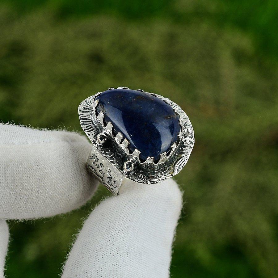 Mothers day Sale Natural Sodalite Promise Artisan New Ring Size 7.5 925 Silver 7.5