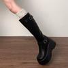 Retro French black platform boots, new autumn small new products, thin and heightened knight boots