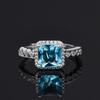 Blue Sugar Cube Women's Adjustable Open Ring - Four-Claw Inlaid Design, Fashion Light Luxury