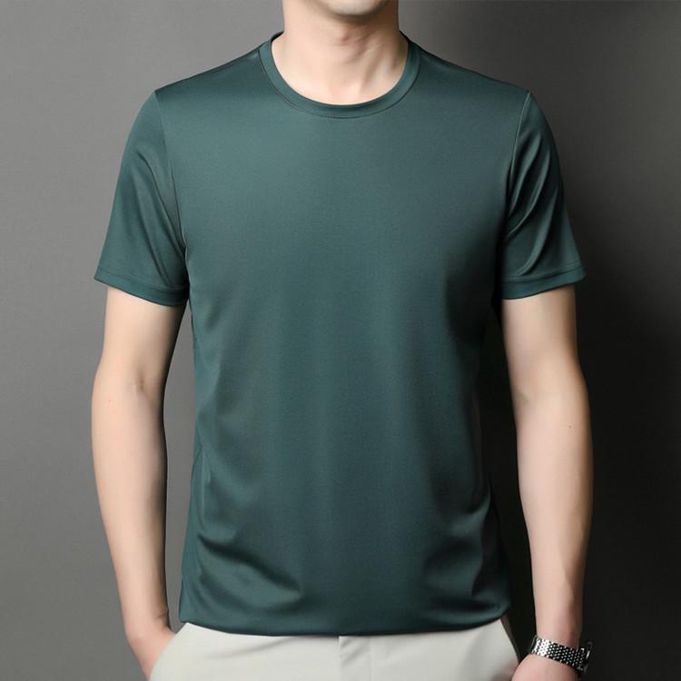 Brand 2025 Men's High-End Ice Silk Crew Neck Short Sleeve T-Shirt - Solid Color, Advanced Texture, New Summer Edition