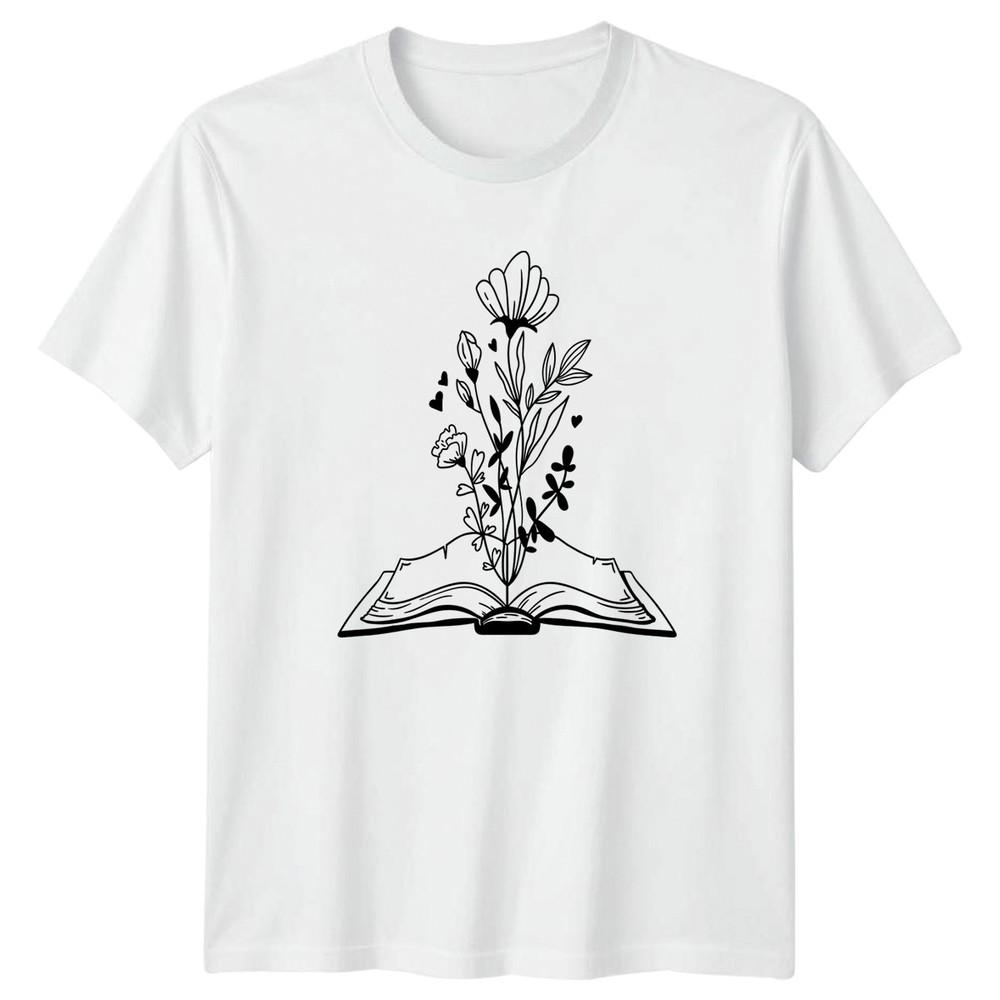 Flowers Bloom From Books Reading Unisexs TShirt Botanical Book Lover Birthday S