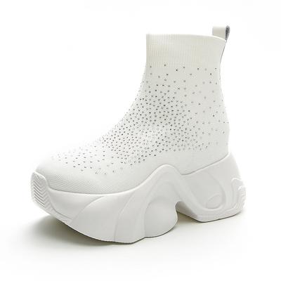 Fashion New 8CM Stretch Knitted Booties Fabric Sock Platform Wedge Ankle Slip On Spring Autumn Women Fashion Rhinestone Bling Shoes