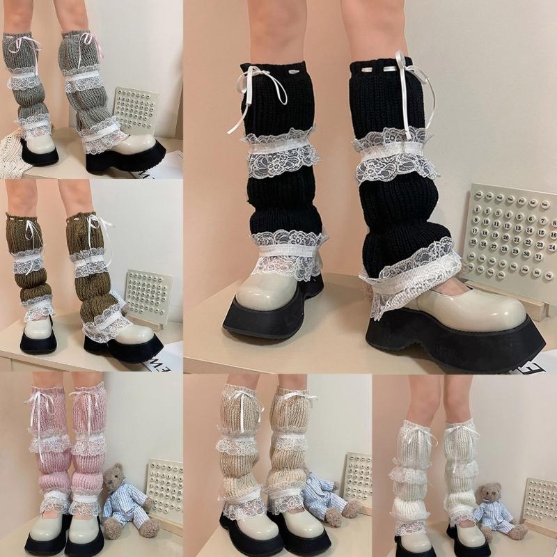Lolitas Leg Warmer Y2K Knitted Leg Sleeves Goth Baggy Cuffs Ankle Heap Socks JK Uniform Foot Cover Lace Frilly Leg Socks