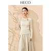 HECO Butterfly Brooch Twisted Collar Long Sleeve Knit Top