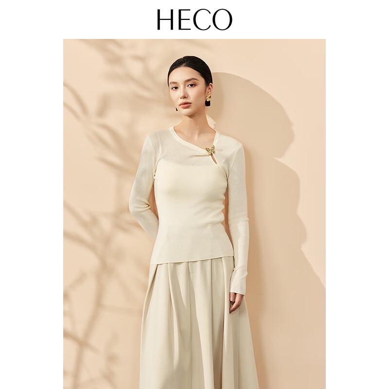 HECO Butterfly Brooch Twisted Collar Long Sleeve Knit Top