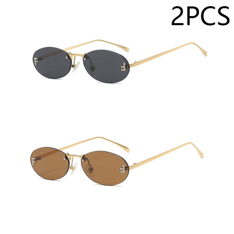 Eleganti occhiali da sole ovali con diamanti, modello da uomo con lettera F, occhiali da sole senza montatura, moda femminile, protezione UV