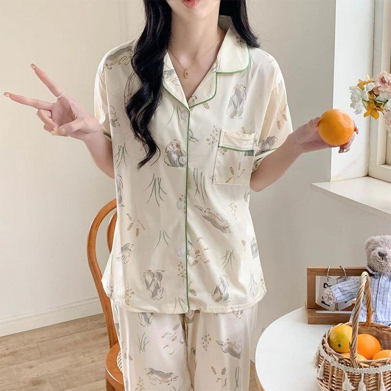 Pajamas Women's Summer Short-sleeved Gentle Wind Simple High-value Casual Women's Short-sleeved Loungewear Set