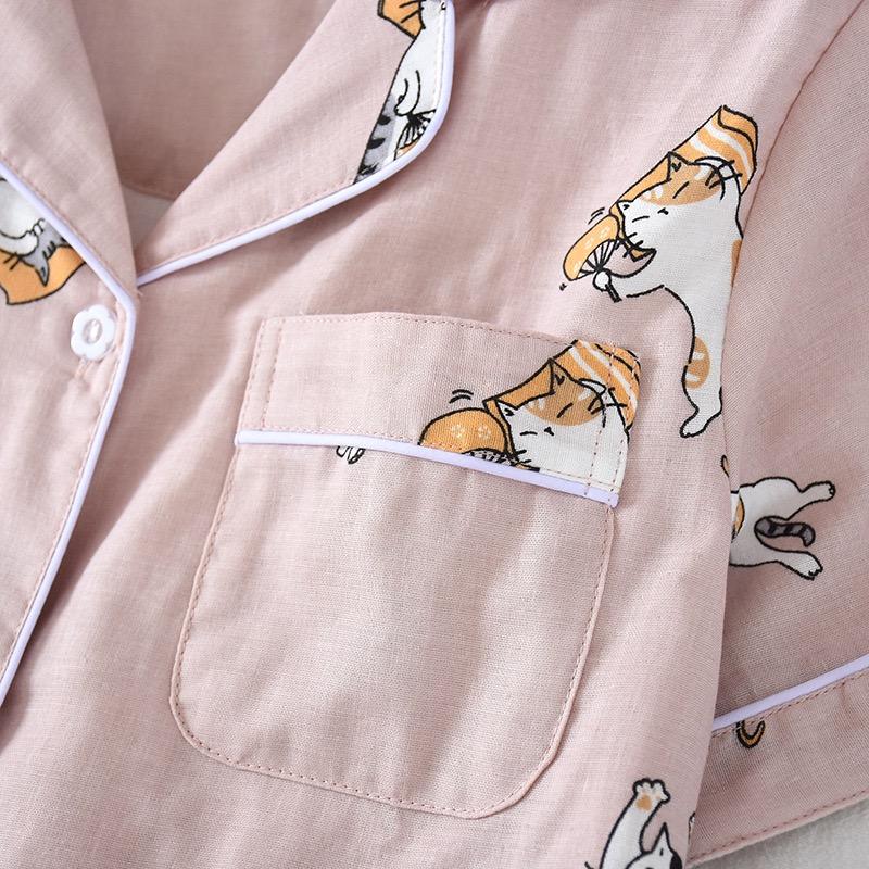 Pijamale Vară Pantaloni subțiri cu mâneci scurte Pijamale 100% bumbac Costum simplu pentru serviciu la domiciliu Lenjerie de dormit pentru femei