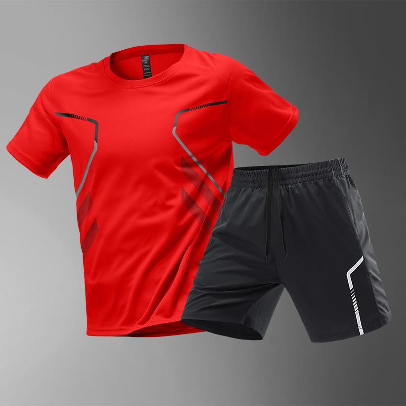 Men's Quick-Dry Ice Silk Sportswear Set - Short Sleeve T-Shirt & Shorts for Running, Summer Fitness, and Football Training.