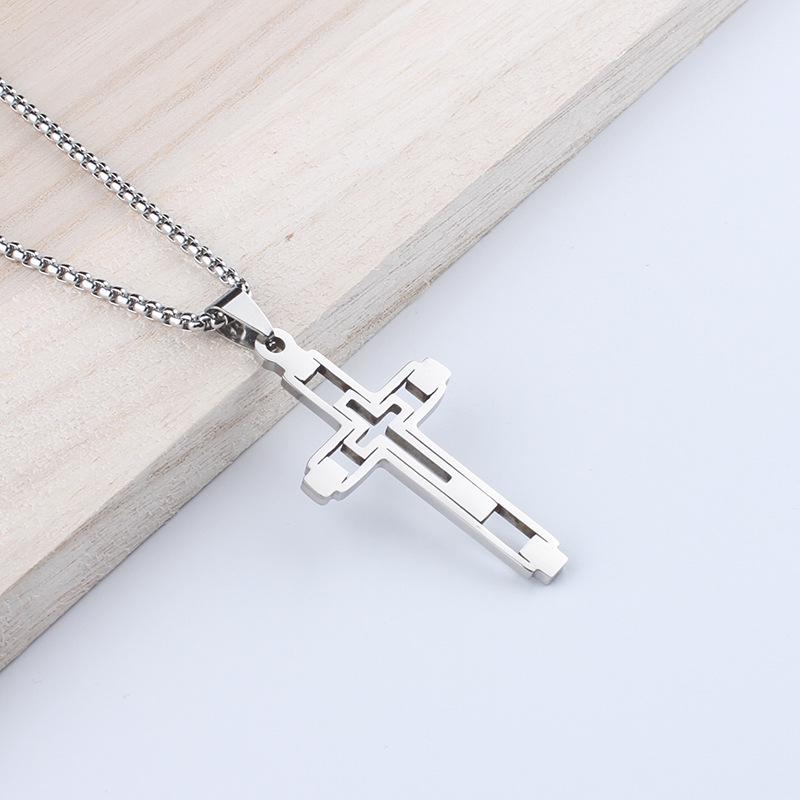 Men s Stainless Steel Cross Pendant Necklace - Hip Hop Style, Non-Fading Titanium Steel Jewelry
