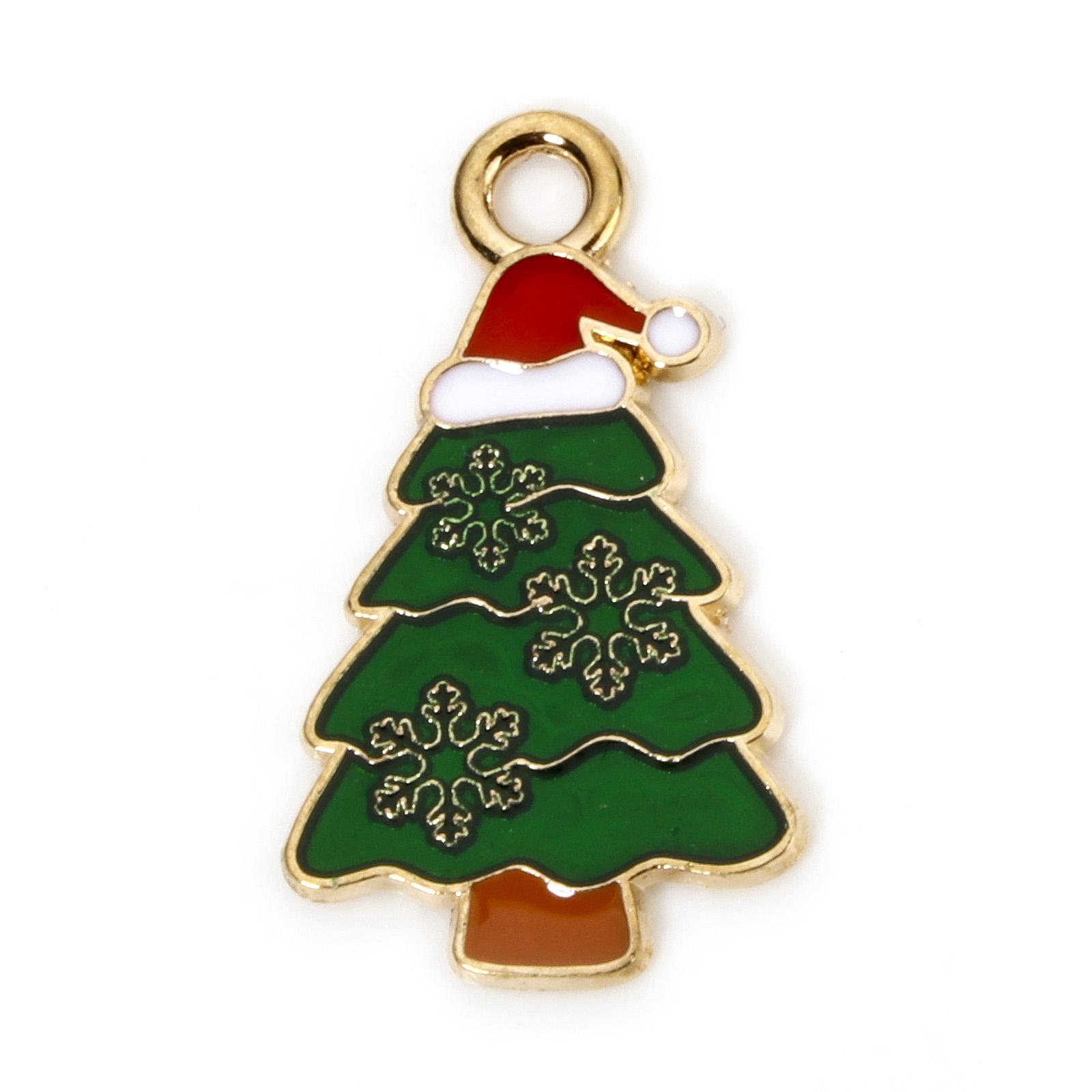 

10 PCs Zinc Based Alloy Christmas Charms Gold Color Santa Claus Christmas Tree Enamel Pendants For DIY Earrings Necklaces Making Gold