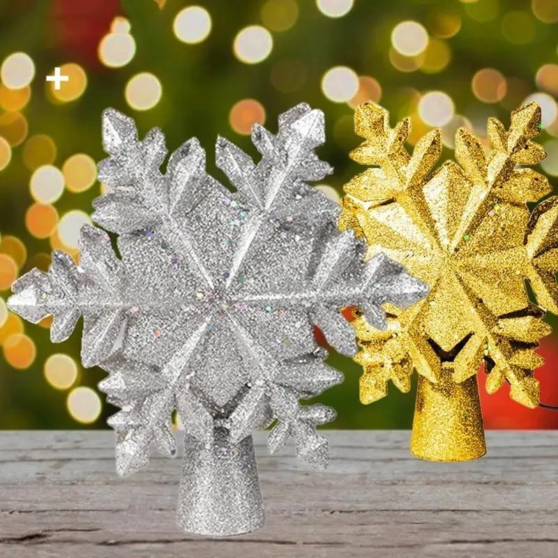 Snowflake Stars Christmas Tree Toppers Built-in LED Xmas Tree Lighting 3D Glitter Projection Silver Gold Party Decor