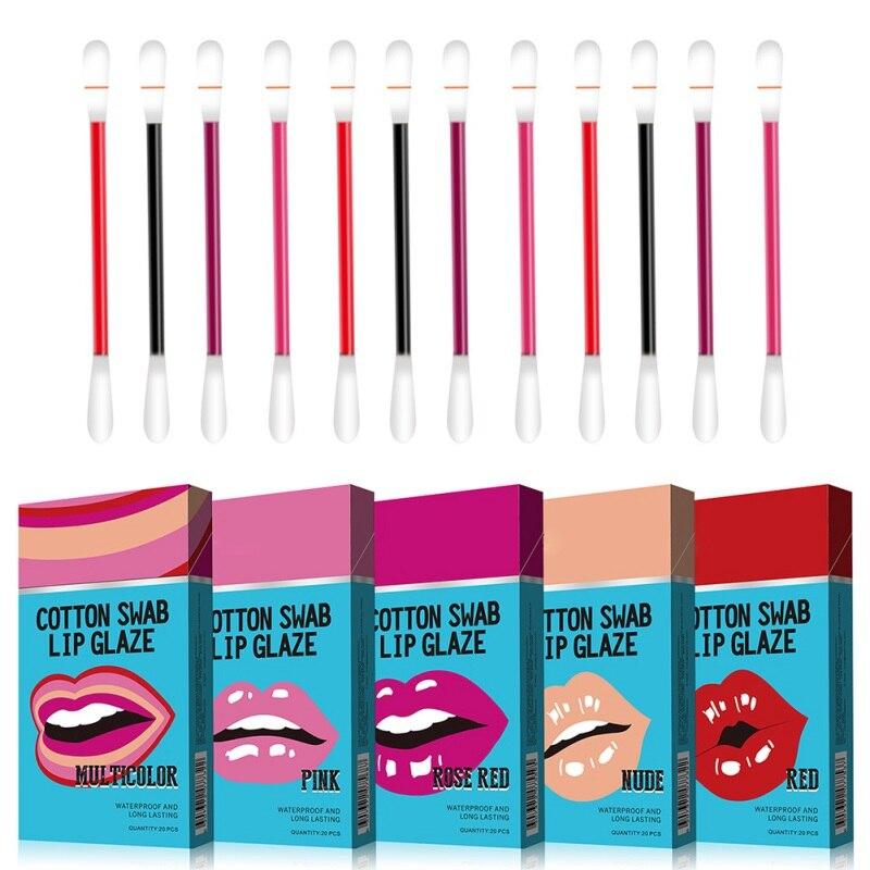 Buy 20Pcs Cotton Swab Lip Glaze Gloss With Box Sets Waterproof Tattoo