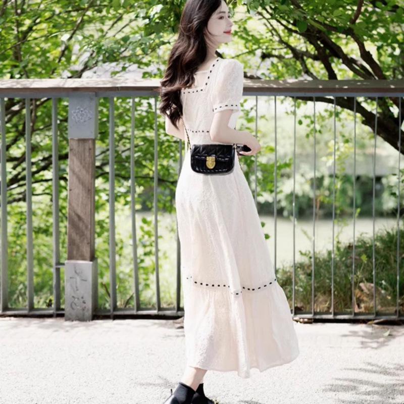 French Style White Puff Sleeve Summer Dress