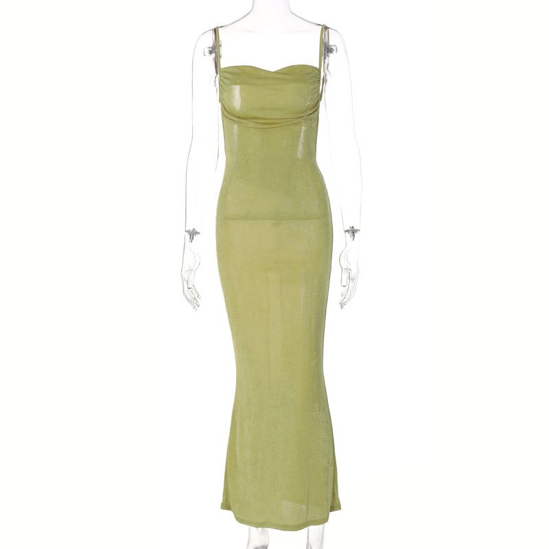 

Open Back Slim Fit Style Strap Dress Backless Slim Fit Temperament Camisole Dress Green M