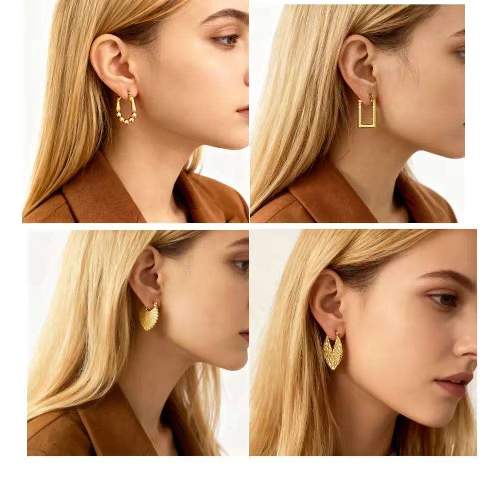 Stainless Steel Chunky Rectangle Earrings Hypoallergenic Party Earring 18K PVD Gold Plated Huggie Women Jewelry