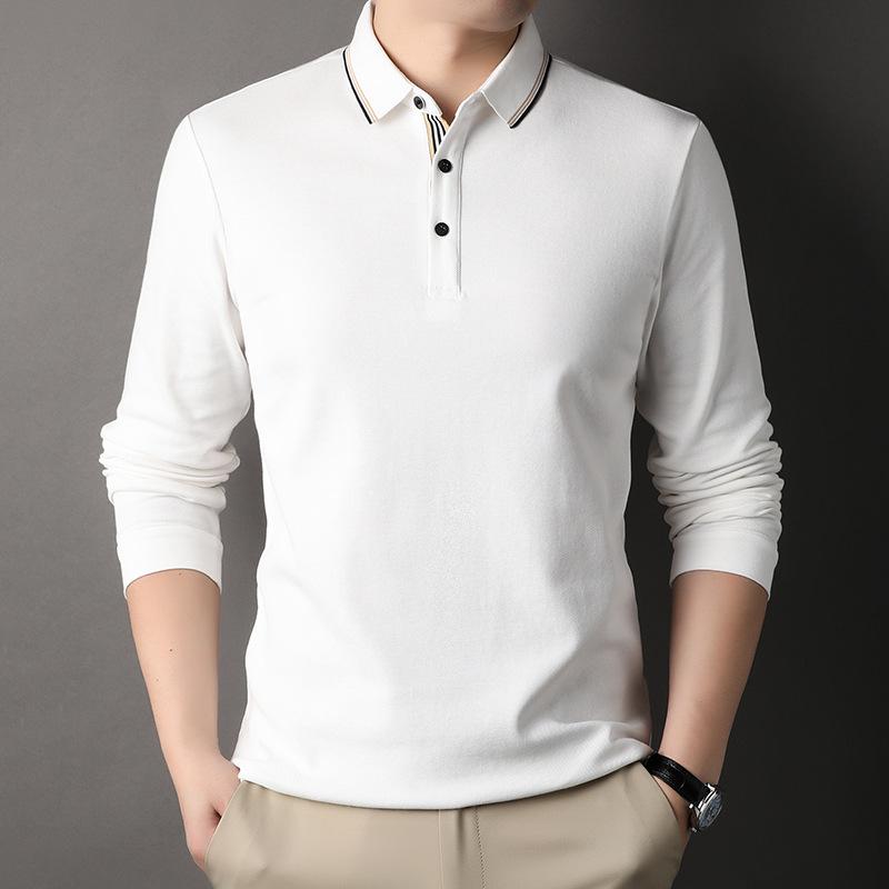 Хлопок однотонный длинный рукав поло с лацканами мужская новая осенняя свободная рубашка — фото 5