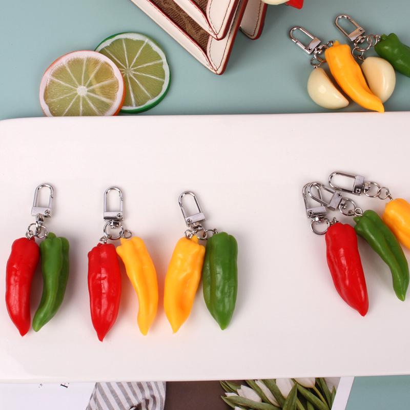 Creative Vegetable Keychain: Red, Green, Yellow Pepper & Garlic Toy Pendant
