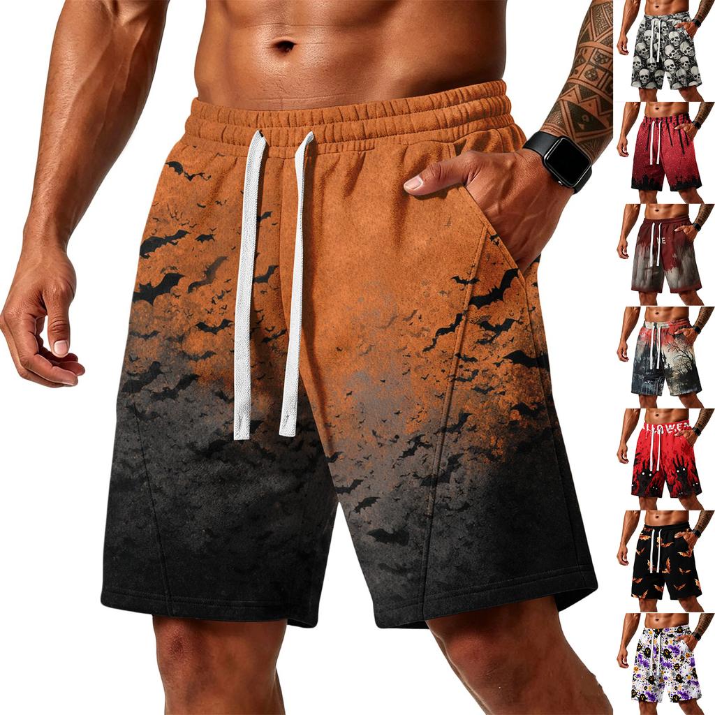 Men's Loose Fit Halloween Themed Shorts with Drawstring Waist and Multiple Pockets Casual Sport Shorts for Everyday Wear