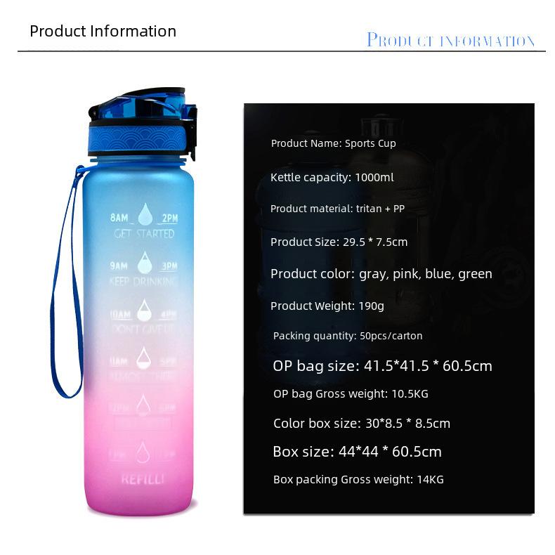 1L Gradient Frosted Travel Mug with Bounce Cover - 1000ml Space Cup, Large Capacity Student Water Bottle