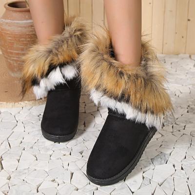 Botas de Neve Femininas de Bico Redondo Forradas com Lã, Sapatos Planos Quentes de Inverno, Calçado Aconchegante Plus Size