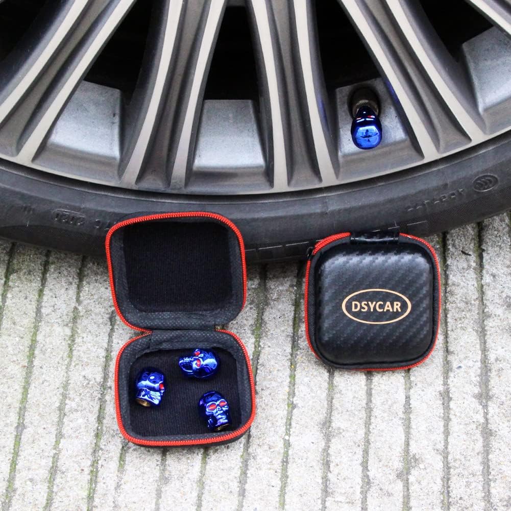 Dsycar Skull Style Tire Valve Stem Caps Antirust Copper Core, Red Eyes with Rubber Ring, Universal Stem Covers for Cars, SUVs, Bike and Bicycle,