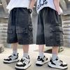 Summer Kids Designer Black Denim Cargo Shorts Tweens Boy Casual Straight Jeans Shorts for Child