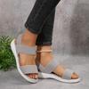 Mode Damen Strick Elastisches Tuch Keilsandalen Slip On Leichte Wandersandalen Damen Übergröße Bequeme Sommerschuhe Frau 2025