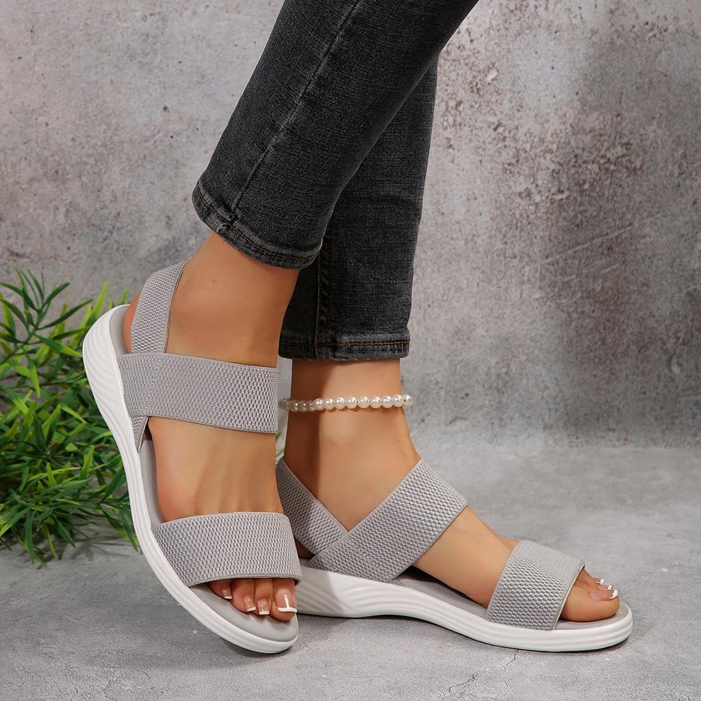 Mode Damen Strick Elastisches Tuch Keilsandalen Slip On Leichte Wandersandalen Damen Übergröße Bequeme Sommerschuhe Frau 2025