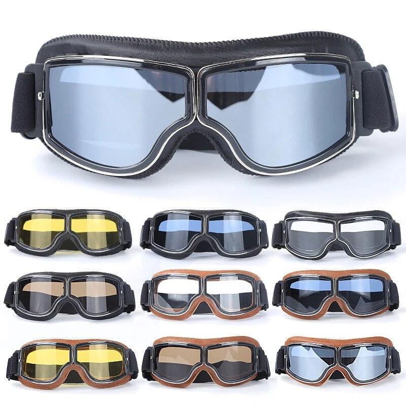 Motorradbrille Winddichte Motorradhelmbrille Sonnenbrille Retro Universal Klappbar Leder Retro Motorrad Zubehör