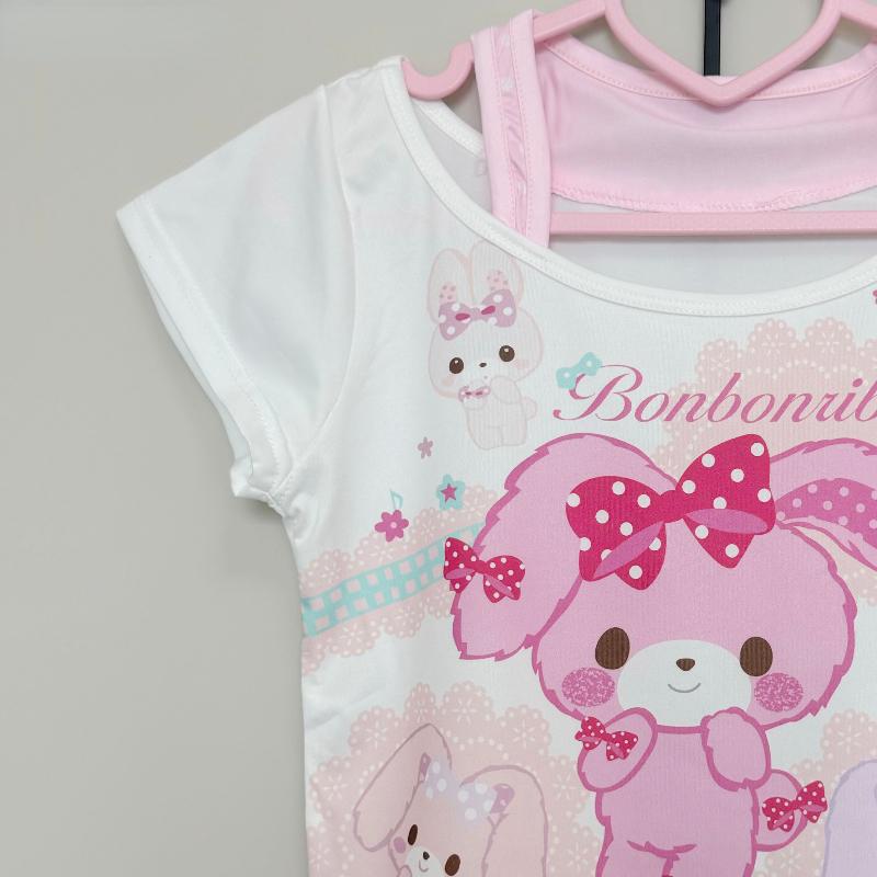 Sweet Crop Tops Tričko Lolita Dámské Y2k Estetický kreslený králík potisk Letní trička Japonská ležérní Roztomilá falešná dvoudílná trička