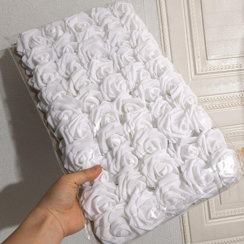 50 teile/pakete Weiß PE Rose Künstliche Blume Kopf Mit Stiel DIY Bouquet Hochzeit Party Dekoration Sammelalbum Liefert