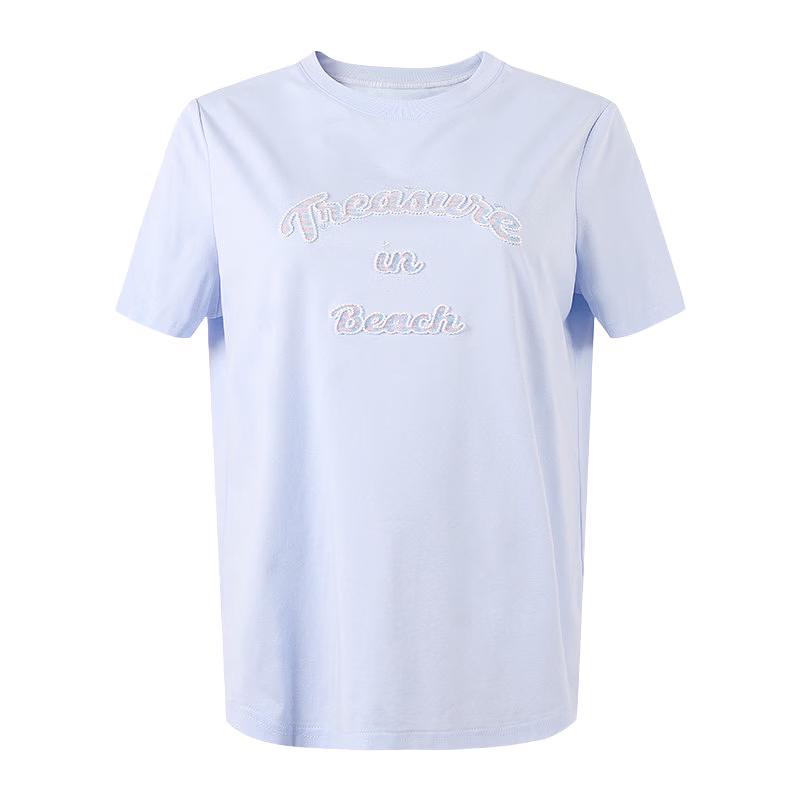 Qiushui Yiren Women s Cool Touch Embroidered Round Neck T-shirt S