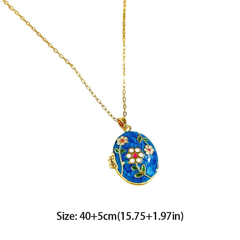 Opening and Closing Lid Photo Locket Pendant Necklace Titanium Steel Glazed Flower Choker Girl