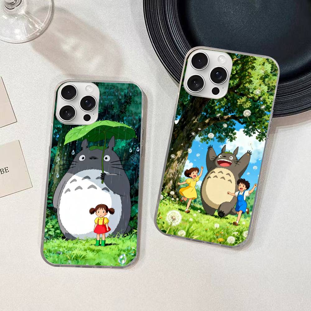 Cute T-Totoroes Silver Gradient Pleated Water Ripple Phone Case for IPhone 17 16 15 14 13 12 11 Pro Max