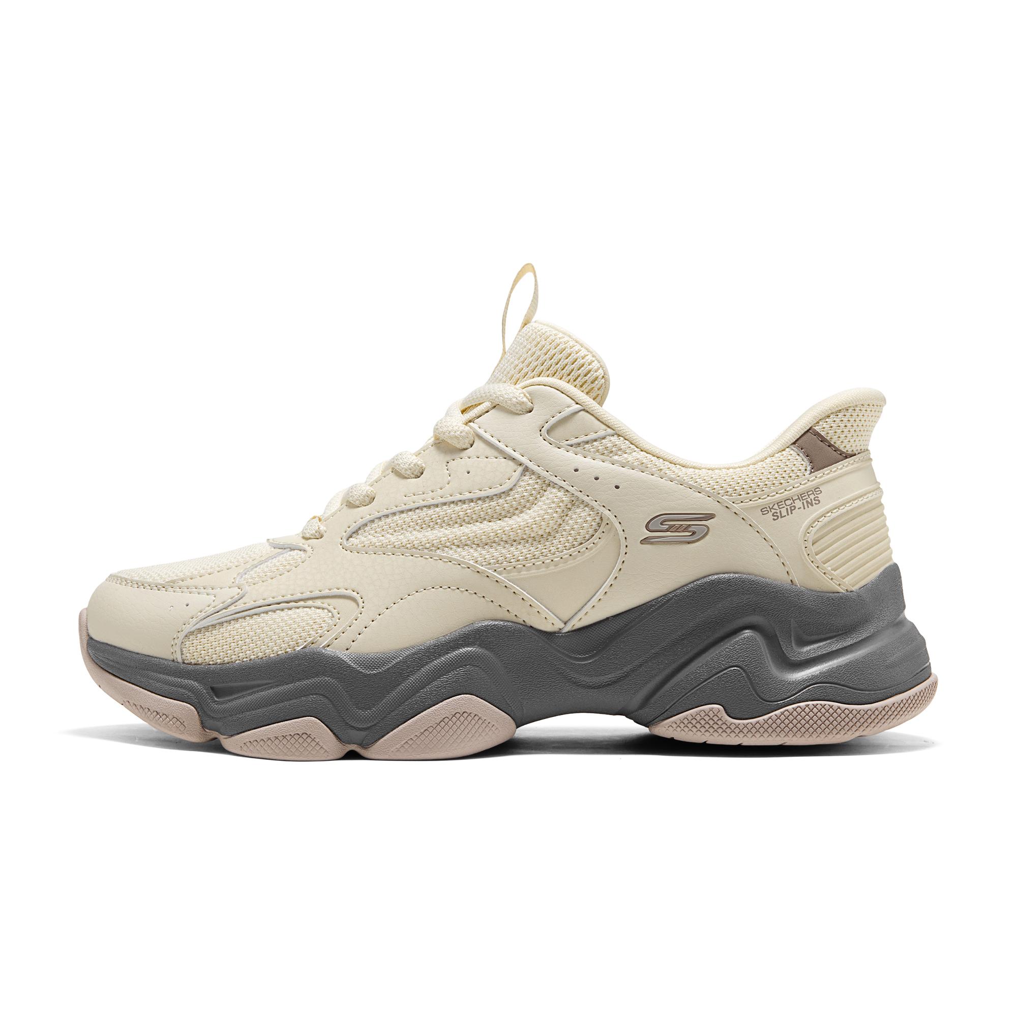 Skechers DLites Mesh Fabric Synthetic Leather Slip-Ins Comfortable Versatile Shock Absorbing Breathable Increased Height Low Top Dad Shoes 117688-NTGY 35
