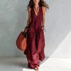 Women's Sleeveless Deep V Neck Loose Wide Leg Jumpsuit Solid Pocket Maxi Jumpsuit Casual Vacation Romper