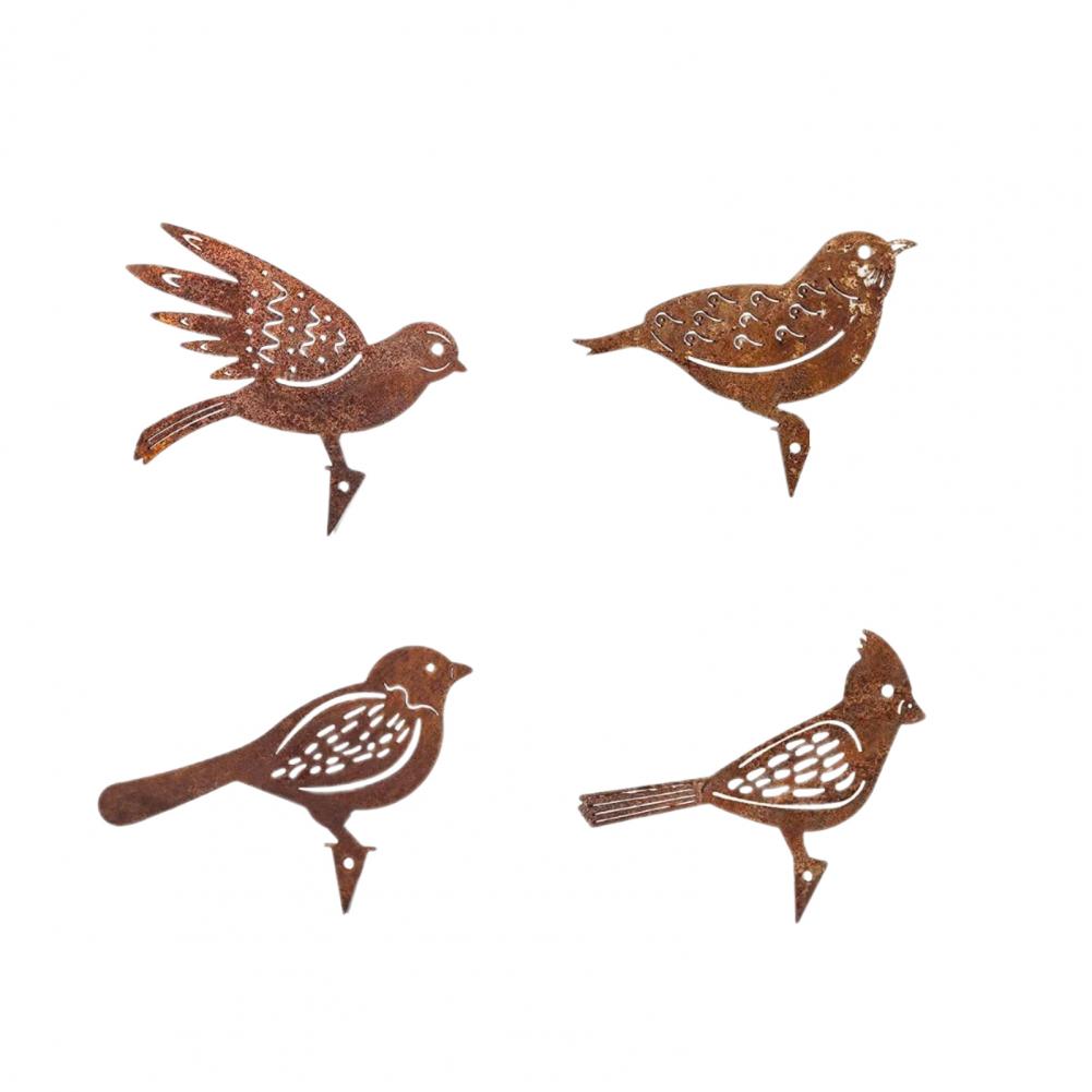 1/4/5Pcs Animal Garden Decor Metal Rusty Bird Silhouette Garden Decoration Chick Duck Squirrel Iron Art Stake Ornament