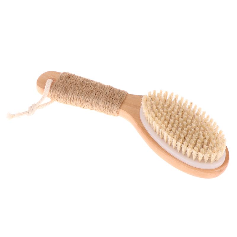 Wood + Bristle Full Body Natural Bristle Dry Skin Exfoliation Brush Massager Cleaner Scrubber