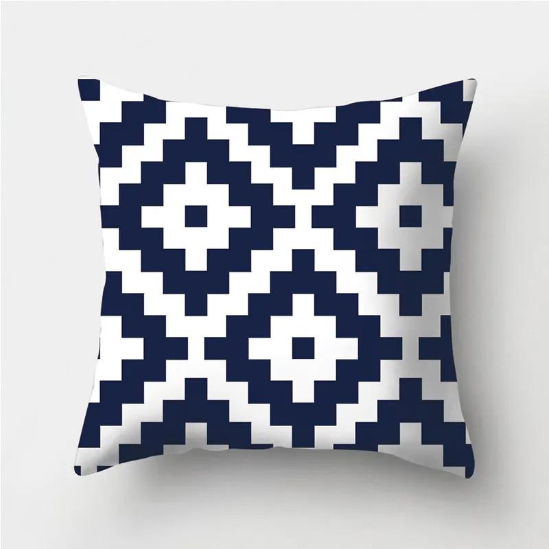 Dark Blue Geometric Pattern Decorative Pillowcase Bedding Home Decoration Cushion Pillowcase