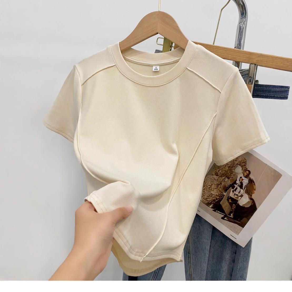 

2025 Women s Summer Straight Shoulder Pure Cotton Irregular Hem T-shirt L