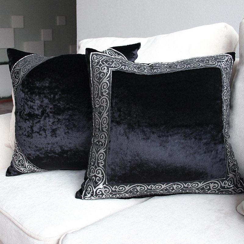 Light Luxury New Chinese-style Elegant Black Thickened Velvet Sofa Cushion Cover Pillowcase Backrests For Living Room Sofa